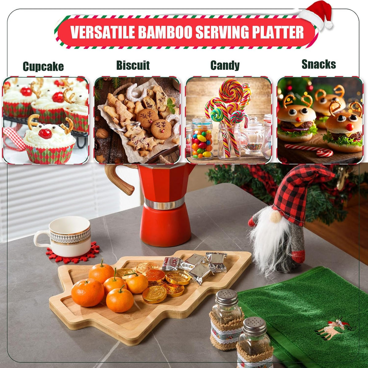 AWIZOM Christmas Tree Charcuterie Board 15x11Inch Wood Serving Tray Platter