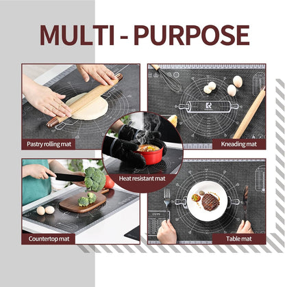 Silicone Pastry Mat Extra Large with Measurements 26''x16'' for Reusable,Non-slip Silicone Baking Mat, Counter, Dough Rolling, Oven Liner