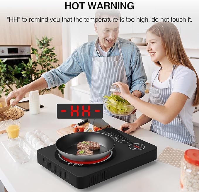 Single Burner Electric Cooktop 1800W - 110V Electric Stove Top Burner Portable Stove with LED Touch Control 10 Power Level, Hot Plate with Child Safety Lock, Timer and Overheat protection