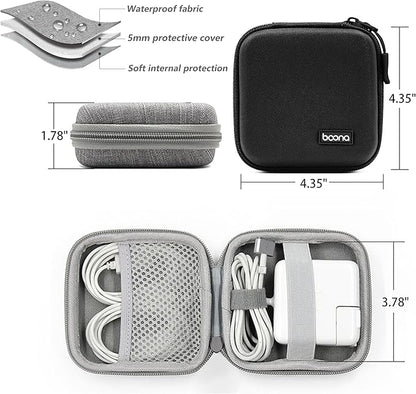Small Travel Carrying Storage Case, 4.4"x4.4" Charger Organizer, Pouch compatible with MacBook Power Adapter, Laptop Accessories Cables, Cords, USB Drives, Earphones