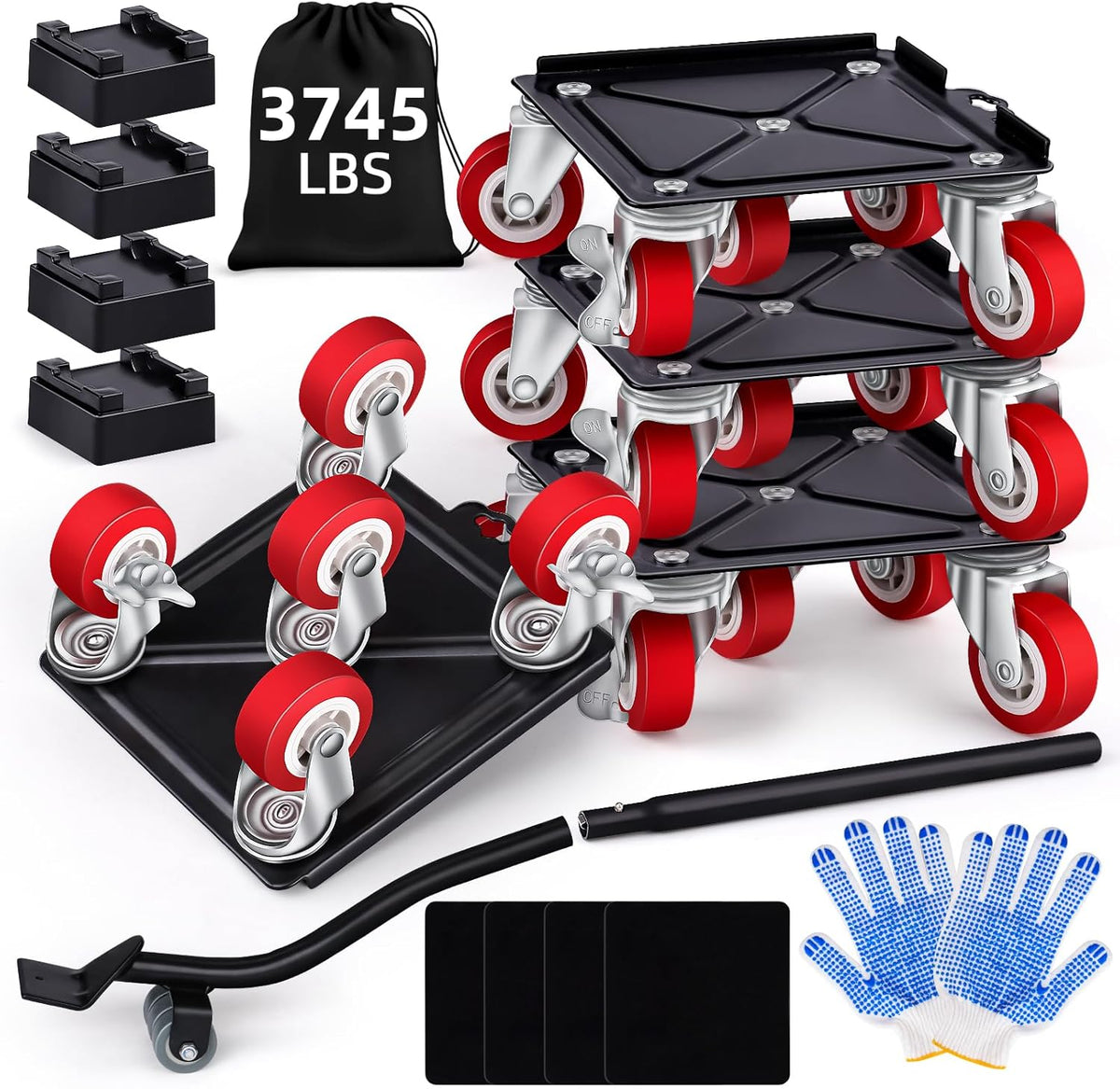Heavy Furniture Movers with 5 Wheels Furniture Dolly Rotatable Wheel Dolly for Moving Furniture Lift Mover Tool Set Carbon Steel Panel Heavy Duty Dolly Maximum Load 3475 LBS