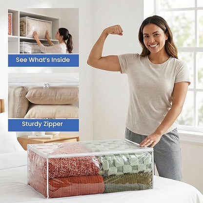 Handy Laundry Blanket Storage Bags - 90 L, Pack Of 4, Zippered Large Clear Plastic Storage Bag, Shield Your Quilt Blankets, Bedding & Clothes from Dust, Dirt & Moisture, Gliding Zipper for Easy Access