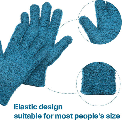 Patelai 2 Pairs Microfiber Gloves for plants Dusting Cleaning Glove Mittens House Cars Blinds Dusting(Blue, Grass Green, X-Large)
