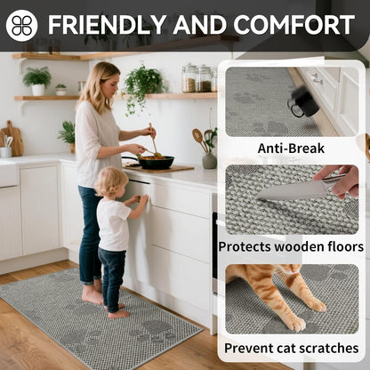 Kitchen Mats for Floor, Super Absorbent Kitchen Rugs Non Slip Washable, Rubber Backing Soft Woven Linen Embroidery Runner Rug, Standing Mat Kitchen Sink Mat, Easy to Clean, Gray 17x30