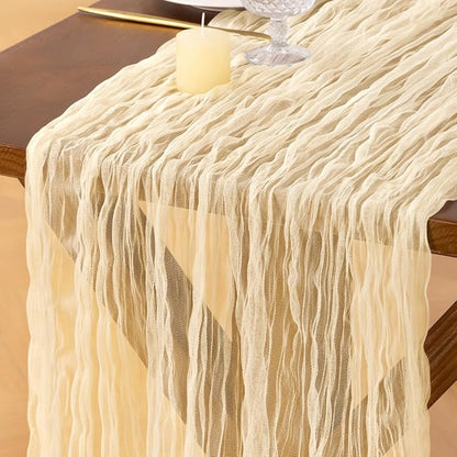 Socomi Beige Cheesecloth Table Runner Tulle Gauze Cheese clothBoho Rustic 120 inch 10FT Runner for Wedding Party Baby Shower Birthday Holiday Decorations 1pc