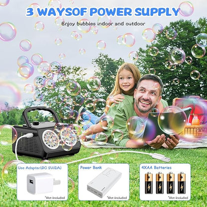 SHCKE Automatic Bubble Machine Upgrade Bubble Blower with 2 Fans,20000+ Bubbles Per Minute, USB-C or Battery Powered,Sealed Bottle, Portable Bubble Maker for Birthday Party Pool Wedding Outdoor