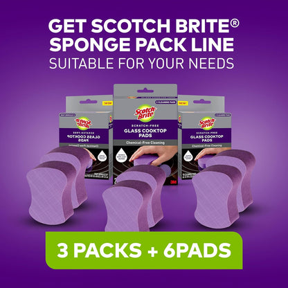 Scotch-Brite Glass Cooktop Pads, Scratch-Free & Non-Abrasive Scrubbers for Glass or Ceramic Stovetops, Cleans Burnt-On Messes with Just Water, Reusable Dishwasher-Safe Design (6 Pads)