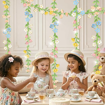 Cheerland Wildflower Garland Floral with Gold Foil Garden Party Decorations Flower Banner Birthday Baby in Bloom Decor Sprng Fairy Tea Party Supplies Woodland Bridal Shower Flower Decor 6 Pcs