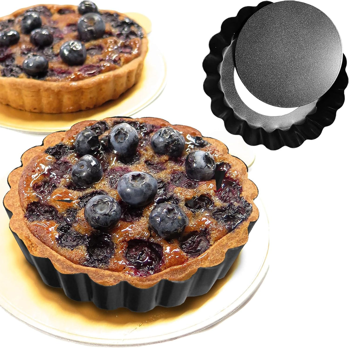 6 Pack Mini Tart Pans 4 Inch with Removable Bottom Round Non-stick Deep Quiche Pan, Heavy Duty Fluted Side for Pies, Egg Tart Molds for Baking