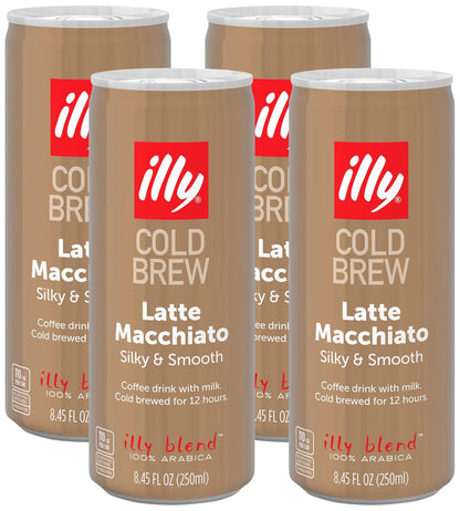 illy Ready To Drink Latte Macchiato Cold Brew - 100% Arabica Coffee, Smooth & Refreshing Taste - Convenient, Easy to Carry Drink With Milk - 8.5 oz. (Pack of 4)