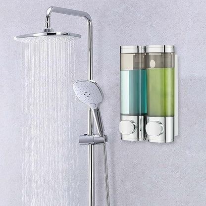 pollock Shampoo Dispensers for Shower Wall Mounted, Shower Shampoo Dispenser 2 Chamber No Drill Shampoo and Conditioner Dispenser Body Wash Dispenser for Bathroom,Large Capacity,Chrome