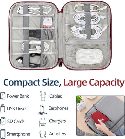Electronics Organizer Travel Case - Water-Resistant Tech Bag for Cables, Chargers & Cord Management - Small Portable Pouch for Travel Accessories, Gear Bag for Airplane & Business