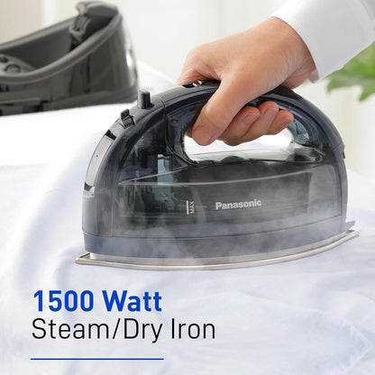 Panasonic NI-WL700A Cordless Steam/Dry Iron, 1500W Wide Stainless Steel Plate, Black/Dark Blue