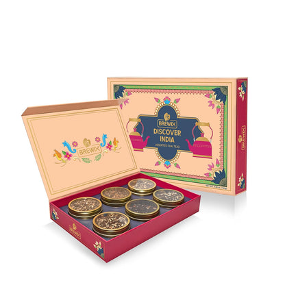 Brewix, Discover India Premium Black Tea Christmas Gift Box (6.34oz/90+ Cups), Tea Gift Sets For Tea Lover, 6 Unique Chai Teas, Best for Birthdays