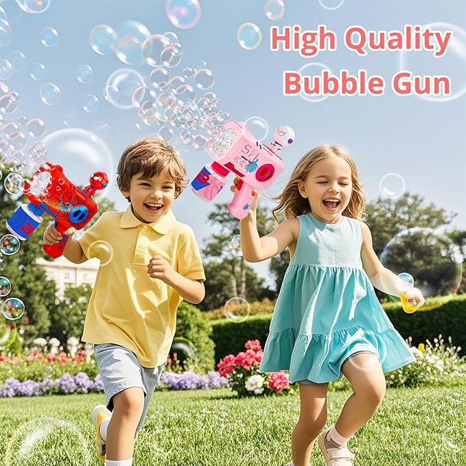 Bubble Gun for Kids, 2 Pack Bubble Machine, Outdoor Summer Toys for Kids 3-8, Toddler Blaster with Powerful Motor, Light-Up Blower for Backyard, Beach, Pool, and Birthday