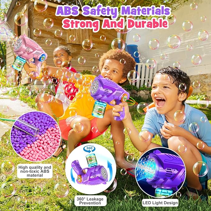 Bubble Gun Toys for Kids 4-8: Automatic Bubble Blaster with 2 Bottles Refill Solution - Bubble Gun for Toddlers 1-3, Summer Outdoor Toys for Easter Birthday Wedding Party Gift (Pink, Purple)