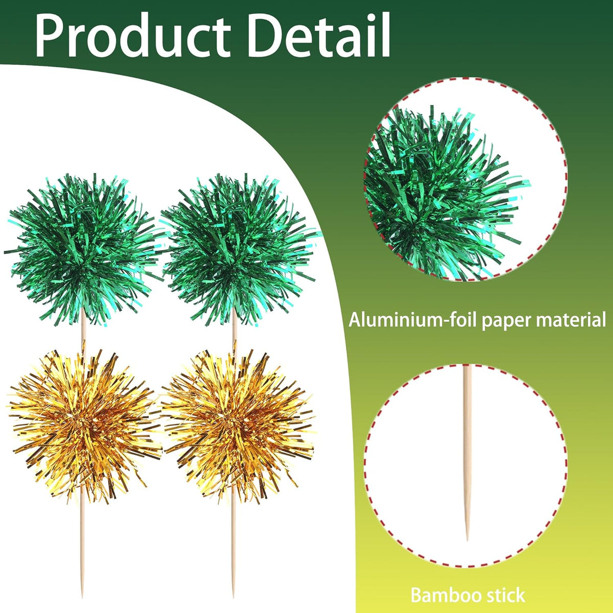 40 PCS Foil Firework Cupcake Toppers Fireworks Cupcake Picks Sparkle Tinsel Cake Decorations Cocktail Fruit Toothpick for Firework Theme Birthday