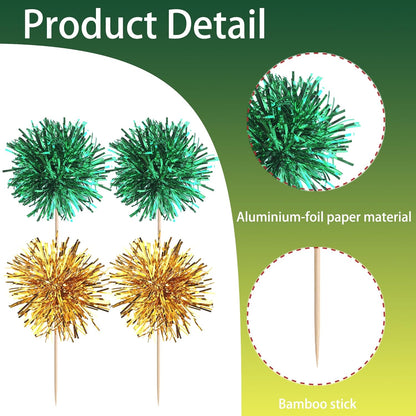 40 PCS Foil Firework Cupcake Toppers Fireworks Cupcake Picks Sparkle Tinsel Cake Decorations Cocktail Fruit Toothpick for Firework Theme Birthday