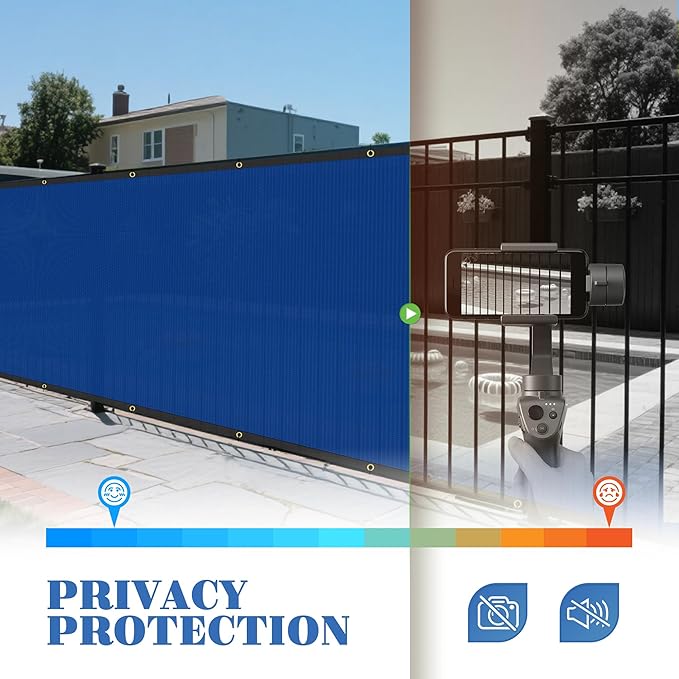 ECOOPTS 4'x130' Privacy Fence Screen Windscreen with Copper Grommets, Fit for Commercial Fence and Residential Garden Outdoor 90% UV Blockage, Cable Zip Ties Included (Blue)