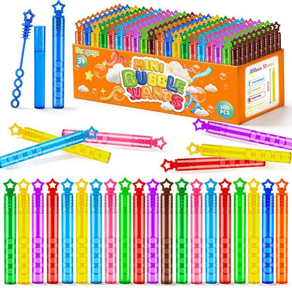 300 Pcs Mini Bubble Wadns Party Favors for Kids,10-Color Bubble Stick, Thanksgiving and New Year, Theme Birthday, Wedding, Summer Girls and Boys Carnival, Outdoor Gifts for Students