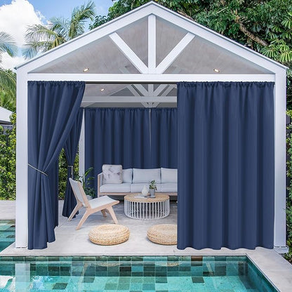 HolidayIdeas Waterproof Patio Outdoor Curtains with Rod Pocket 4 Pcs- UV & Privacy Protect Weatherproof Gazebo Outdoor Drapes for Porch, Balcony, Apartment, Sliding Glass Door, Navy, 54x84 Inch