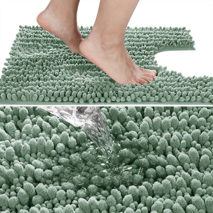 Yimobra Toilet Rug U Shaped Washable 24x20 Inch - Ultra Soft Absorbent Chenille Bath Rugs for Toilet, Quick Dry & Machine Washable, Non Slip Contour Bathroom Mat, Green