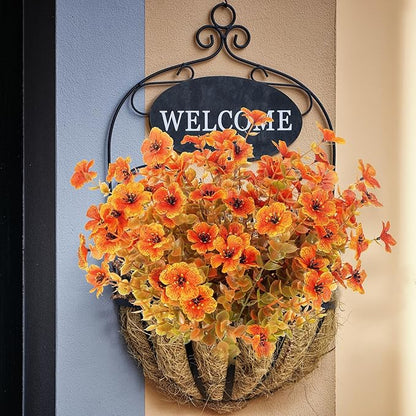 XEOLIAN 12 Bundles Artificial Fall Flowers Fake Plastic Plants Indoor Outside Hanging Planter No Fade Faux Autumn Plants Thanksgiving Home Garden Fireplace Décor (Fall with Flowers)