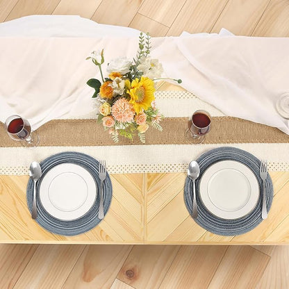 Folding Picnic Table with Table Runner, Portable Boho Low Picnic Table for Indoor Outdoor, 60" x 30" Wooden Table with Adjustable Heights for Camping, Wedding, Beach, Garden, Party(Large Size for 6)