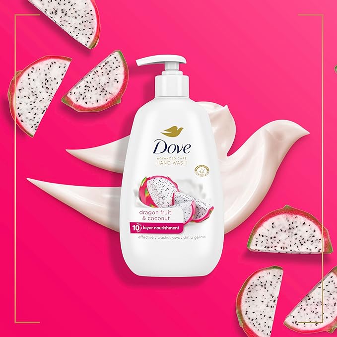Dove Advanced Care Hand Wash 4 Count for Effectively Washing Away Dirt & Germs, Dragonfruit & Coconut with 10-Layer Nourishment