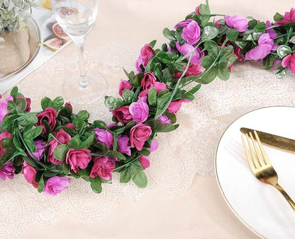 Miracliy 8Pcs 66FT Purple Flower Garland, Artificial Rose Floral Vines Fake Hanging Spring Flower Garland for Wall Backdrop Wedding Arch Tea Party Door Mantle Decoration