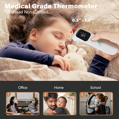 Amplim Forehead Thermometer, No-Touch, FDA-Cleared, Medical-Grade Infrared, 1-Second Read with Audible Fever Alert