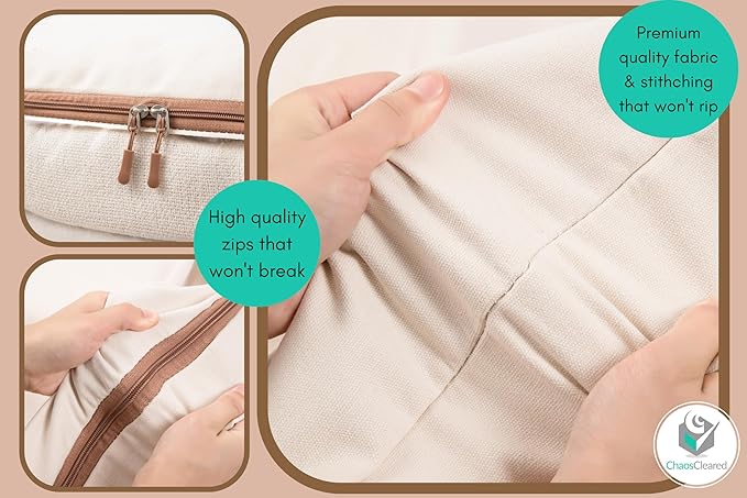 Chaos Cleared Canvas Storage Bags Designer Organizer for Underbed 2 Pack – Seasonal Storage for Sweaters, Blankets, Linens & Garments – Foldable Design with Zip & Window, Moth-Proof Space Saver