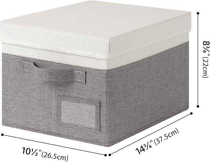 GRANNY SAYS Storage Bins with Lids, Collapsibe Clothes Organizers and Storage, Storage Baskets for Shelves, Decorative Storage Boxes with Lids, 3-Pack, Gray&Ivory