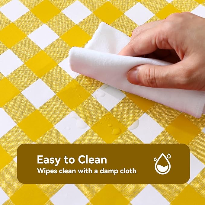 Romanstile Rectangle Vinyl Tablecloth, 100% Waterproof Buffalo Gingham Plastic Table Cloth, Heavy Duty Wipeable Checkered Table Covers for Outdoor, Camping, Picnic, Patio - 54 x 108, Yellow and White