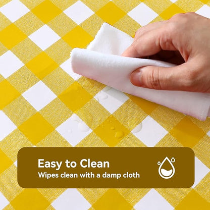 Romanstile Rectangle Vinyl Tablecloth, 100% Waterproof Buffalo Gingham Plastic Table Cloth, Heavy Duty Wipeable Checkered Table Covers for Outdoor, Camping, Picnic, Patio - 54 x 108, Yellow and White