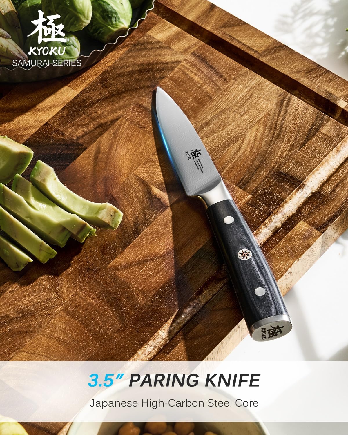 Kyoku 3.5" Paring Knife, Samurai Series Peeling Knife with Pakkawood Handle, Japanese High Carbon Steel Sharp Knife