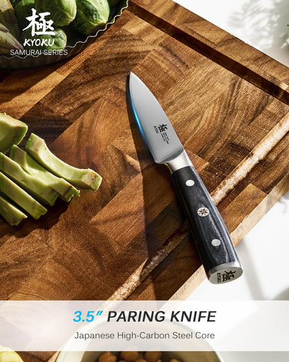 Kyoku 3.5" Paring Knife, Samurai Series Peeling Knife with Pakkawood Handle, Japanese High Carbon Steel Sharp Knife