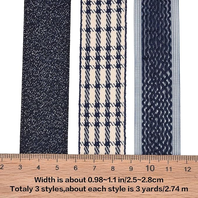 BEEFLYING 3 Styles Navy Blue Wire Edged Ribbons for Gift Wrapping Decoration 25~28mm×2.7m Organza Lace Ribbons Fabric Ribbons for Wedding Party Hair Bows Flower Designs Sewing and Craft, 9 Yards