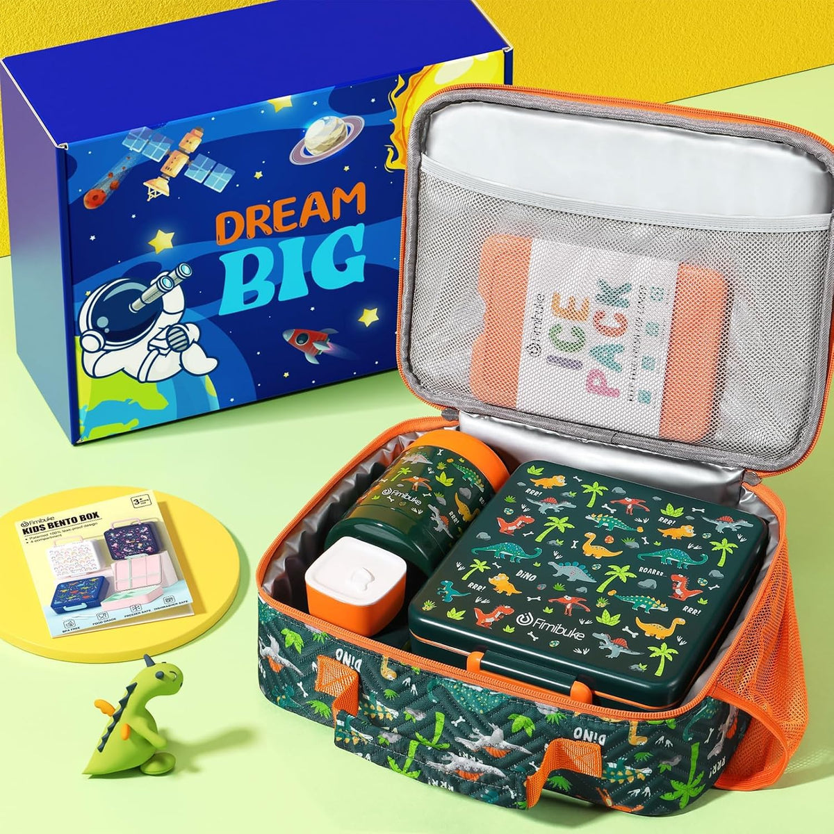 Fimibuke Kids Bento Snack Lunch Box with 4 Compartment, Insulated lunch Bag, Stainless Steel Vacuum Thermos Food Jar, Ice Pack, Utensils Set, Birthday Gift for Age 3-12 Back to School Toddler Girl Boy