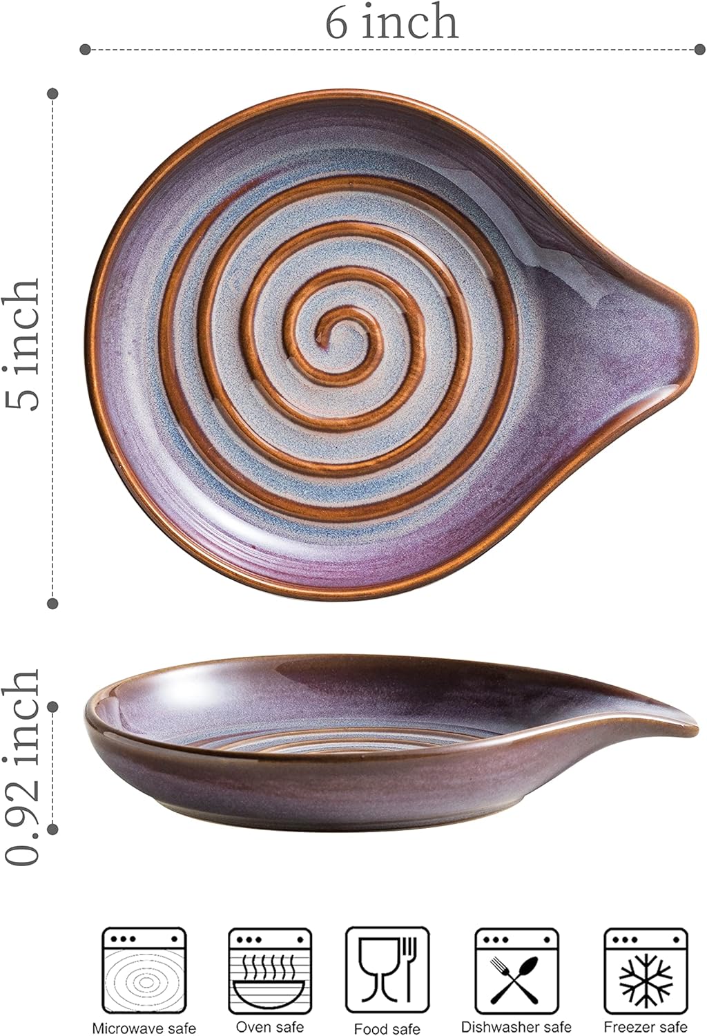 Spoon Rest, Ceramic Spoon Holder with Deep Drip Tray for Stove Top Utensils Holder for Countertop, with Handle for Easy Hold, Purple