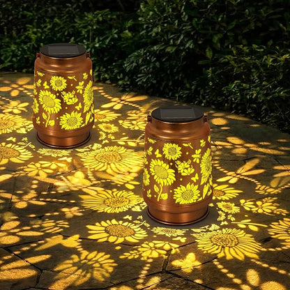 Solar Lantern Outdoor Waterproof, Gifts for Women Mom Grandma, Hanging Metal Light Sunflower Garden Decor for Yard Patio Lawn