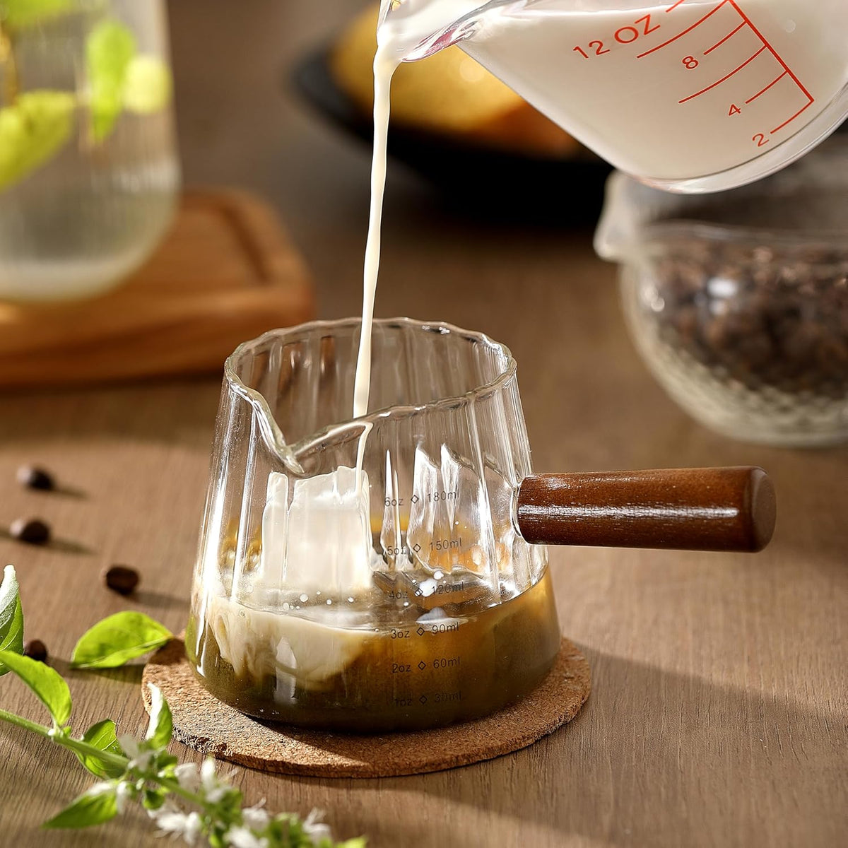 6OZ Espresso Cups Glass, Jjoo Espresso Shot Cup With V-Shaped Mouth, Glass Measuring Cup, Markings in both oz & ml