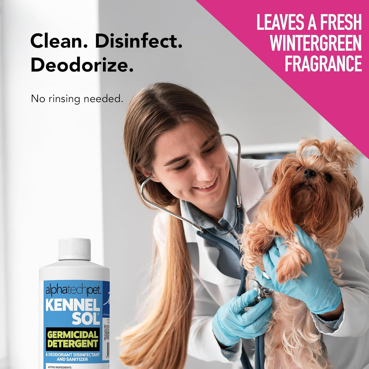 ATP KennelSol 1-Step Kennel Cleaner - 1 Pint Liquid Disinfectant, Effective Against Bacteria and Viruses, Deodorizer Wintergreen Scent by Alpha Tech Pet
