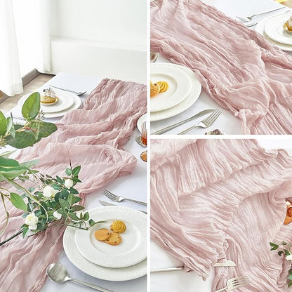 IVAPUPU 10 Pcs Cheesecloth Table Runner - 10ft Dusty Pink Spring Boho Gauze Cheese Cloth Table Runners for Baby Shower Decorations Wedding Party Summer Garden Farmhouse