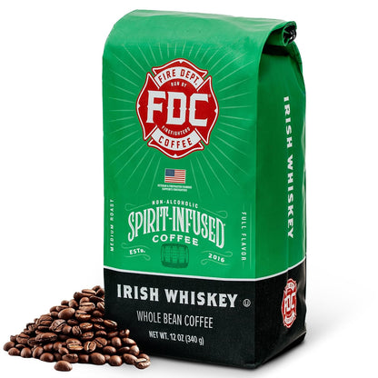Fire Department Coffee Irish Whiskey Infused Coffee Beans - 12 oz | Gives Back to Firefighters - Medium Roast - Non-Alcoholic - Roasted in the USA - Whole Bean - Veteran Owned