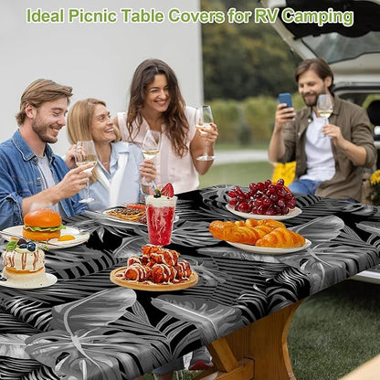 Picnic Table Cover with Bench Covers Portable Table Cloth Built-in Storage Pocket Picnic Table Covers With Elastic Waterproof Camping Essentials for RV Camping