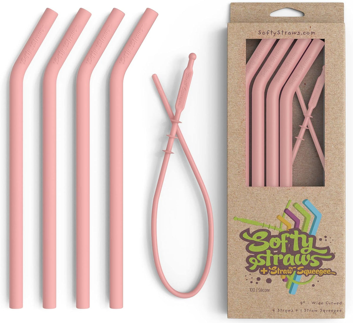 Reusable Silicone Drinking Straws - Big Size with Curved Bend for Tumblers Made from BPA Free No-Rubber Silicon - Flexible, Collapsible, Chewy, Bendy