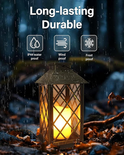 SHYMERY Solar Lantern,Outdoor Garden Hanging Lanterns,2 Pack 14 Inch Lasts 3X Longer 10 lumens Waterproof LED Flickering Flameless Candle Mission Lights for Table,Outdoor,Party Decorative