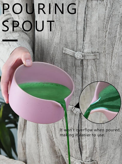 Artcome Matte Pink Matcha Bowl Set with Spout – Handmade Ceramic Chawan, Bamboo Whisk, Whisk Holder, Tea Scoop, and Matcha Manual – Japanese Tea Ceremony Set for Matcha Lovers