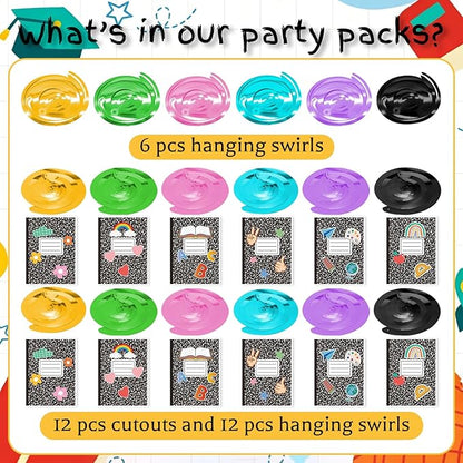 Composition Notebook Hanging Swirls - 30 Pcs Composition Notebook Decorations Ceiling Streamers for School Classrooms Back to School Party Decorations